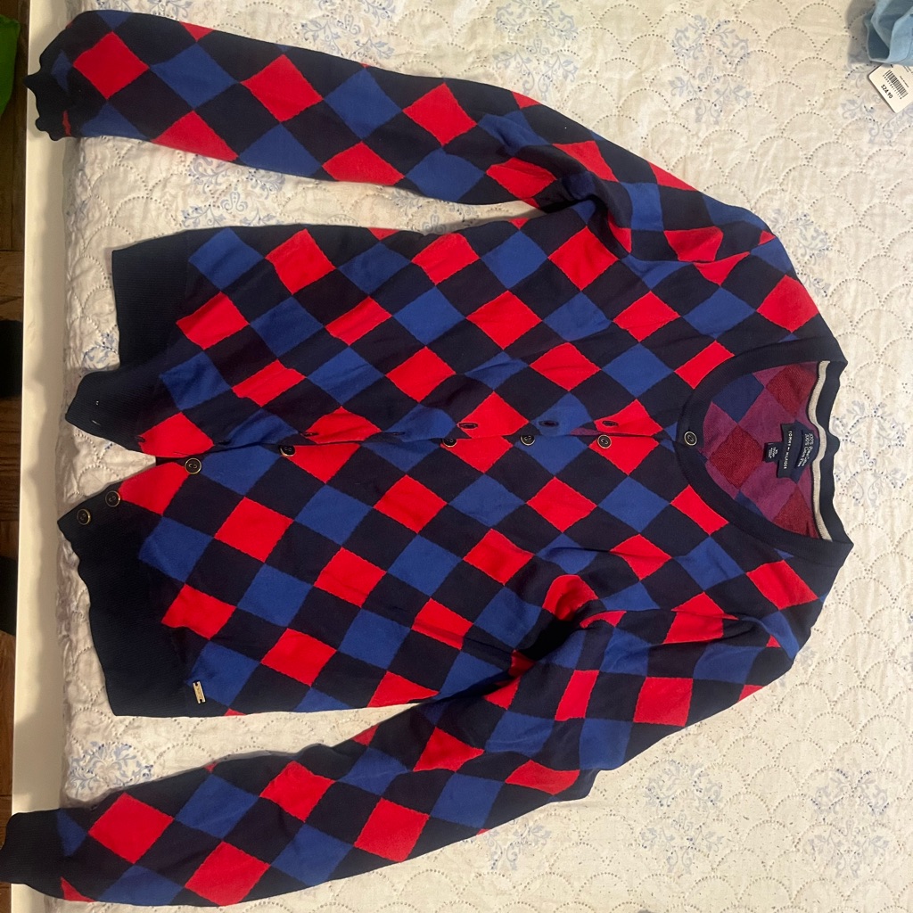 Tommy Hilfiger Red And Blue Argyle Cardigan